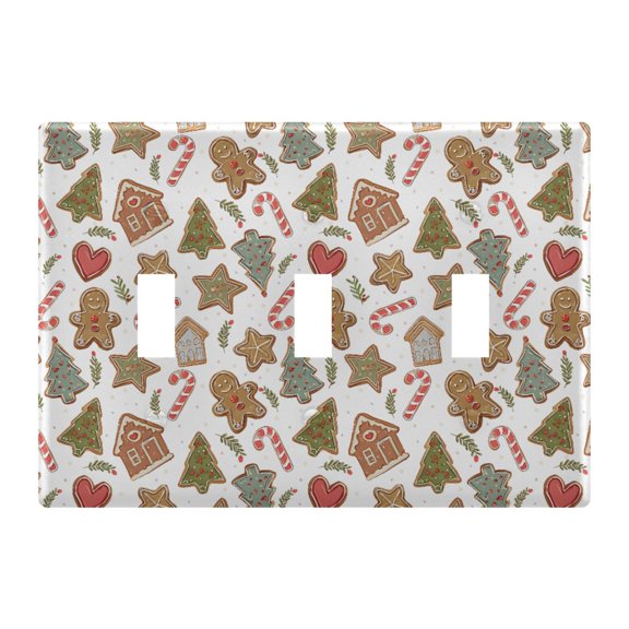 Christmas Gingerbread Man Toggle Switch Wall Plate 3-Gang Unbreakable Durable PC Flush Fit Round Edge 4.48x6.37in