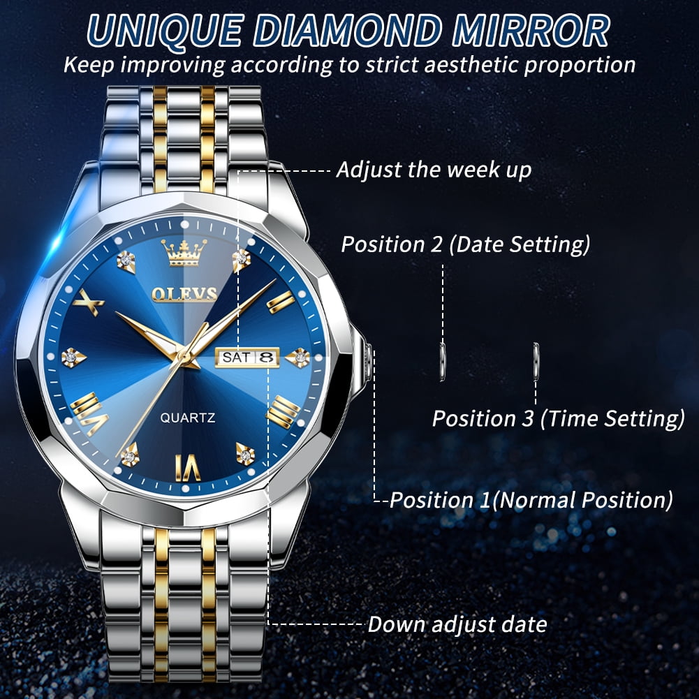 OLEVS Orologi da Uomo, Orologi in Pelle Casual Luminosi per Uomo Facili da Leggere Orologio Fashion al Quarzo con Numeri e Data Impermeabile Blu/Nero/Analogico Orologi da Polso da Uomo, Classico