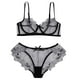 thumbnail image 4 of Gibobby Lencería sexy de mujer tanga Pijama de encaje floral transparente sexy Conjunto de lencería de cintura alta Sujetador y panty Ropa de dormir de dos piezas(Negro M), 4 of 5