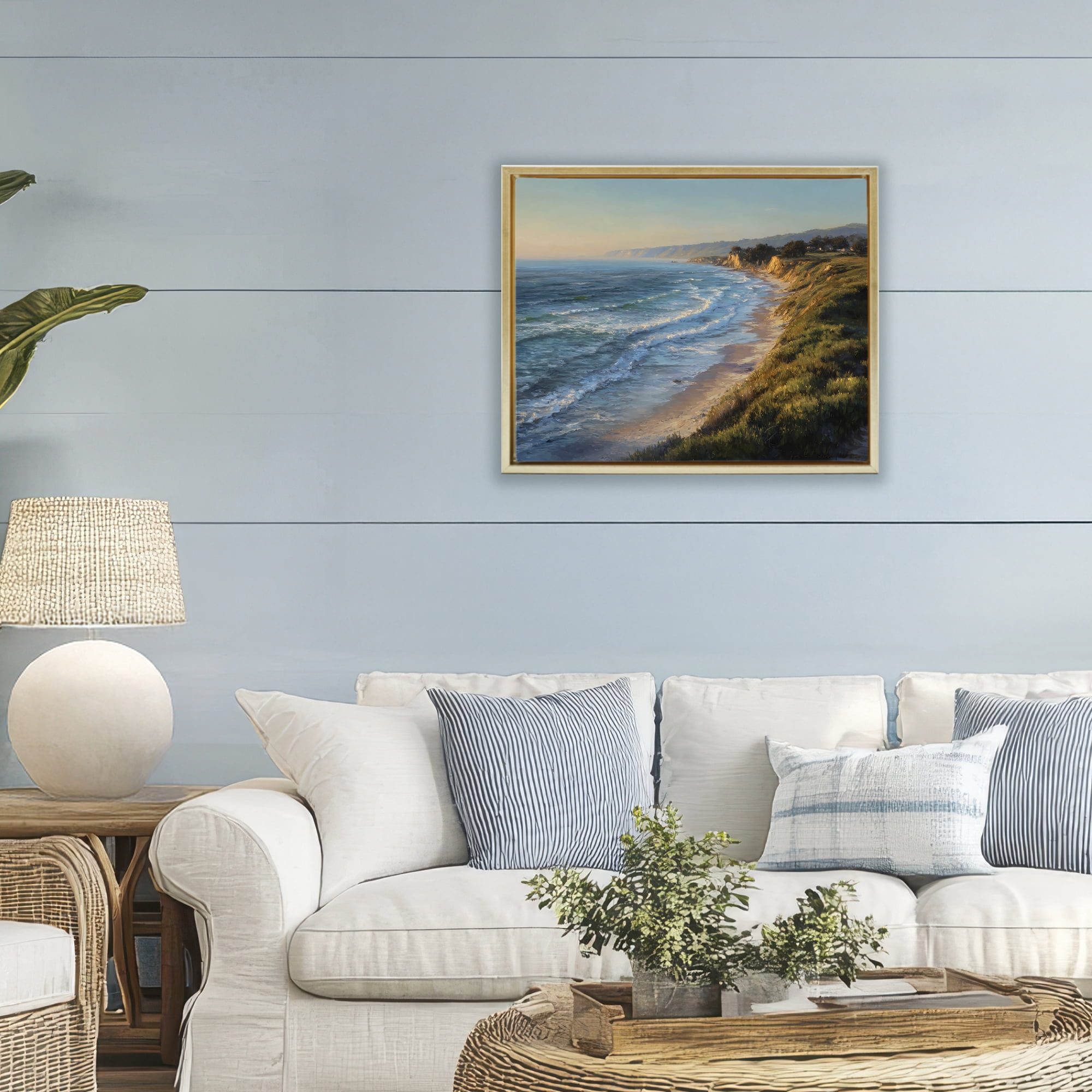 Stupell Industries Rounded Coastline View Gold Framed Floater Canvas Wall Art, design by Franklyn Gregory