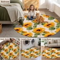 thumbnail image 6 of Retro Sunflowers Round Living Room Rugs 3.3 ft, Yellow Flowers Old Newspaper Background Washable Area Rug with Non-Slip Sturdy Edge Binding Round Front Door Mat Floor Carpet for Entryway, 6 of 9