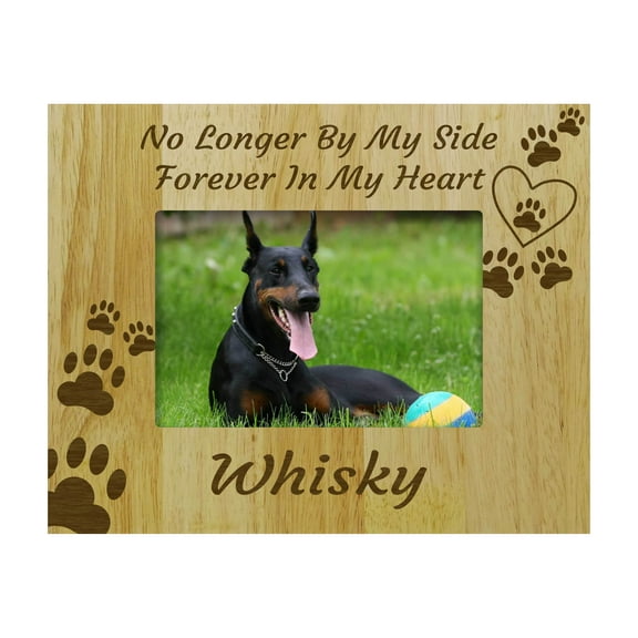 Darling Souvenir Personalized Wood Engraved Dog Memorial Picture Frame - No Longer By My Side, Forever In My Heart - Loss Of A Pet Gift -4 x 6 Inches Vertical