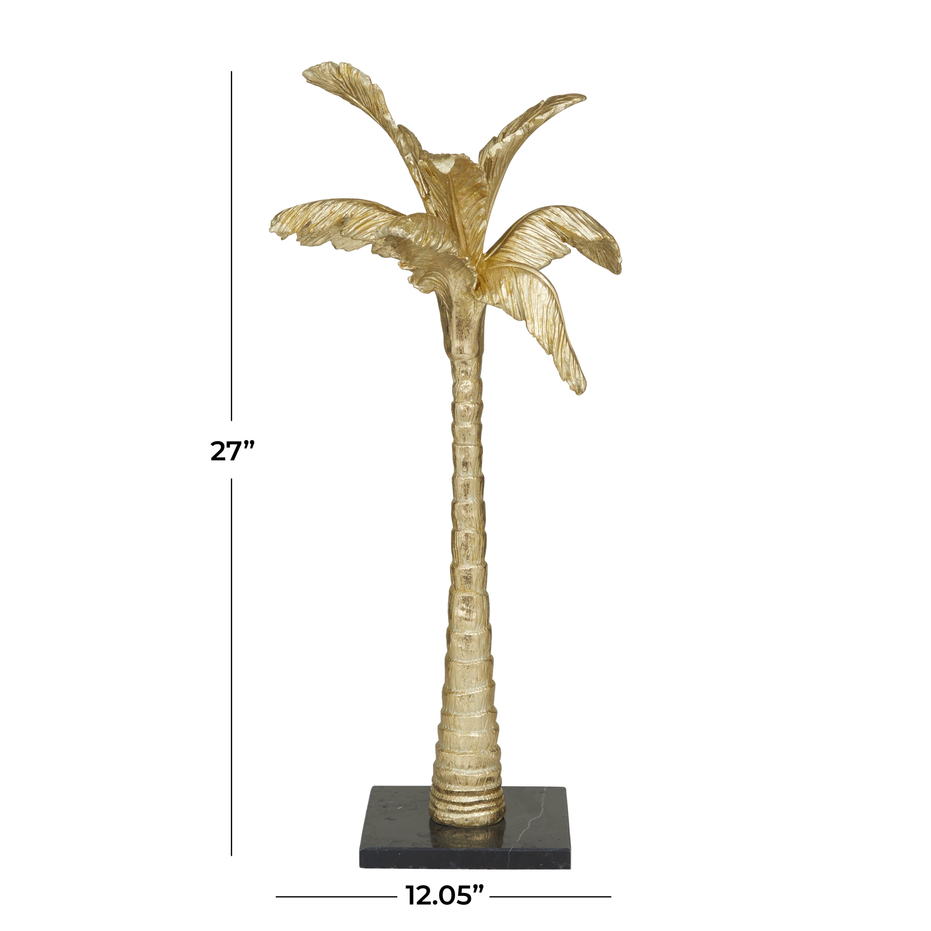 12" x 27" Gold Polystone Palm Tree Sculpture, by DecMode