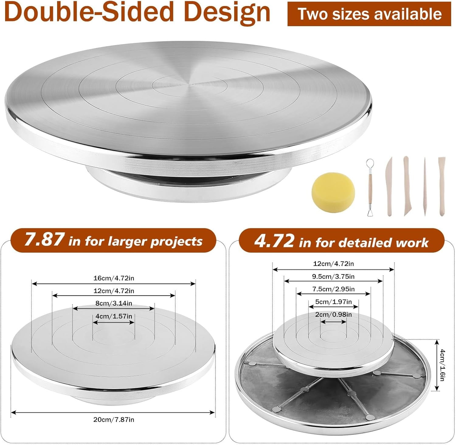 7'' Turntable Sculpting Wheel Double-Sided Pottery Silent Rotating Banding Wheel