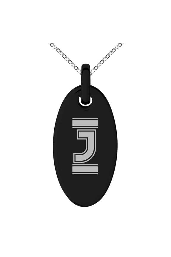 Stainless Steel Letter J Initial Empire Monogram Engraved Small Oval Charm Pendant Necklace