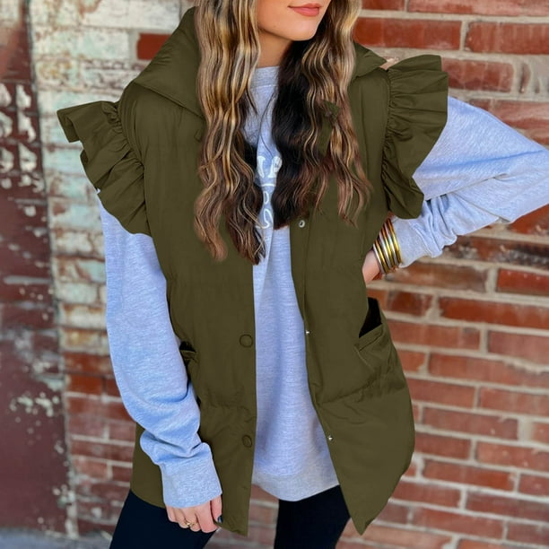 Chaqueta sin mangas de plumón de color liso para mujer con bolsillo Características del abrigo para mujer