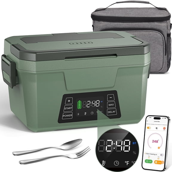 Vingud 80W Cordless Electric Lunch Box for Adults, APP Control Heated Lunch Box Food Warmer 9000mAh Rechargeable Self Heating Lunchbox for Office&Outdoor, Christmas White Elephant Gifts