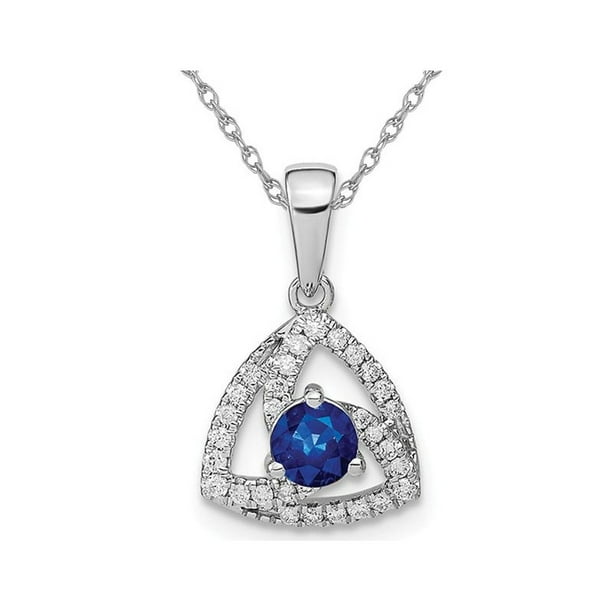 1/4 Carat (ctw) Collier Pendentif Géométrique Saphir Bleu Naturel avec Diamants en Or Blanc 14 Carats Chaîne and