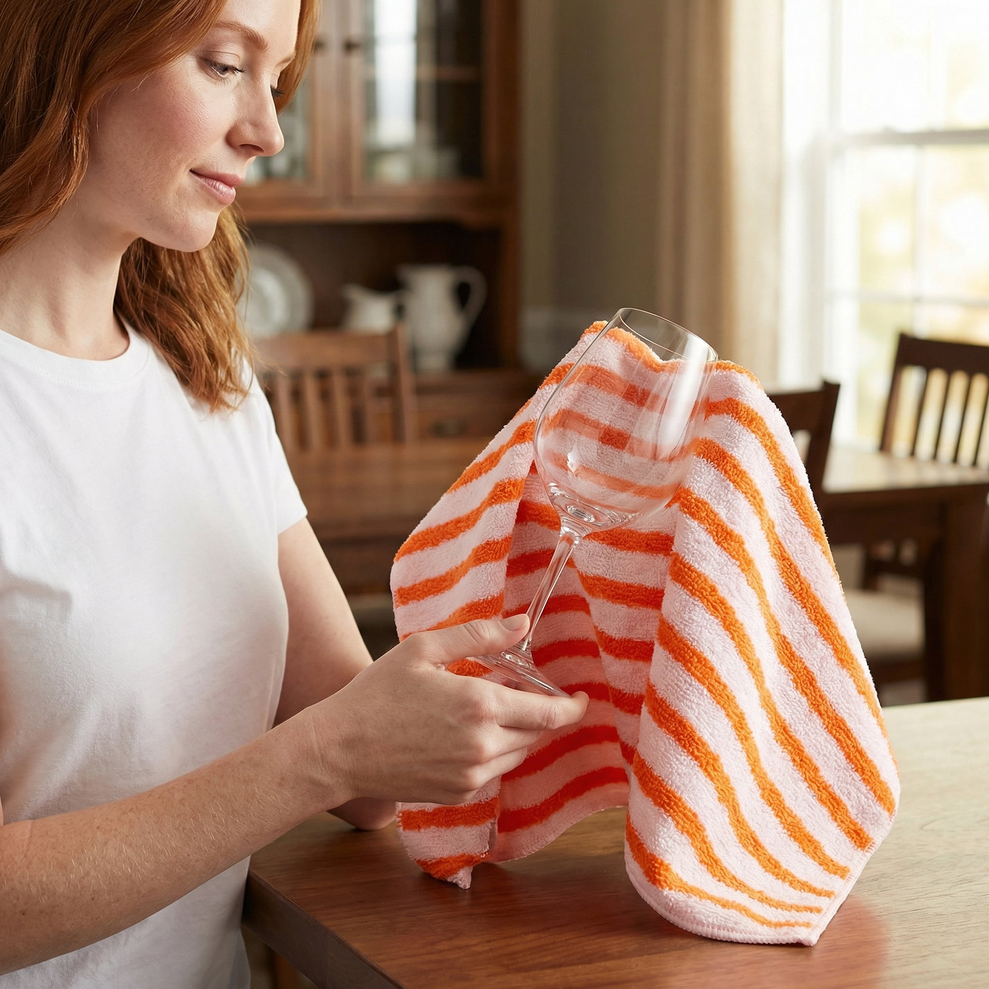 Unique Bargains 6 Pack Wood Fiber Striped Reusable Towels Orange 9" x 7"/11" x 12"