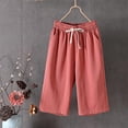 thumbnail image 2 of JJHGVB Cotton Linen Capris for Women Women Linen Shorts Cotton Linen Pants Beach Boho Pants Womens Linen Shorts Below the Knee Wide Leg Capri Womens Long Shorts Resort Wear for Women 2026 Red 1 M, 2 of 4