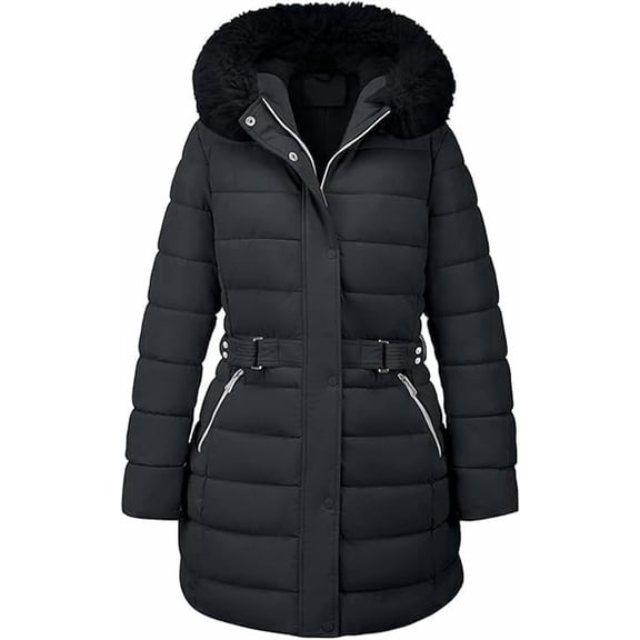 Giolshon Womens Plus Size Puffer Coats Sherpa-lined Jacket Thicken Overcoat with Hood LZ13022BPLUS Black 1X