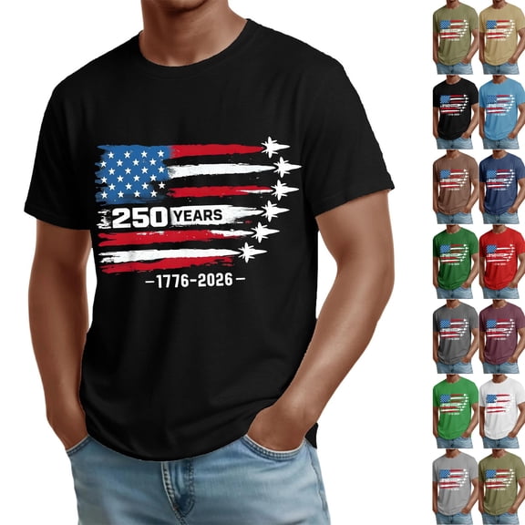 Mens American Flag Shirts 4th of July T-Shirt USA Flag Patriotic Short Sleeve Memorial Day Tops 1776-2026 Print Tees Black XXL
