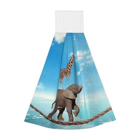 

Gaeub Elephant Giraffe Print Hand Towels with Hook Hanging Tie Towels Coral Velvet Dishtowels for Bathroom Restroom Home Decor