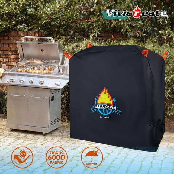 Vivicreate Waterproof Bbq Grill Cover, 48 inch Heavy Duty 600D Fabric, Weatherproof UV Protection, Windproof Outdoor Barbecue Cover