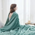 thumbnail image 3 of Biwat Super Soft Queen Blanket Mint Green Premium Silky Flannel Fleece 3D Ribbed Jacquard Lightweight Bed Blanket All Season Use (Mint Green Ribbed, Queen(90"x90")), 3 of 4
