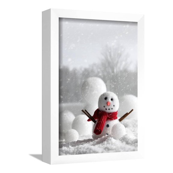 Snowman with Winter Snow Background, Scenic Seasons Framed Art Print Wall Art by Sandralise Sold by ArtCom