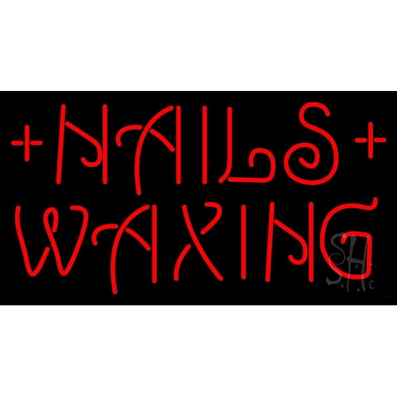 Red Nails Waxing LED Neon Sign 13 x 24 - inches, Black Square Cut Acrylic Backing, with Dimmer - Bright and Premium built indoor LED Neon Sign for Spa interior decor and storefront.