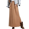 thumbnail image 1 of Doublju Women's Smocking Waist Detailed Maxi Slit Skirt With Pocket, 1 of 5