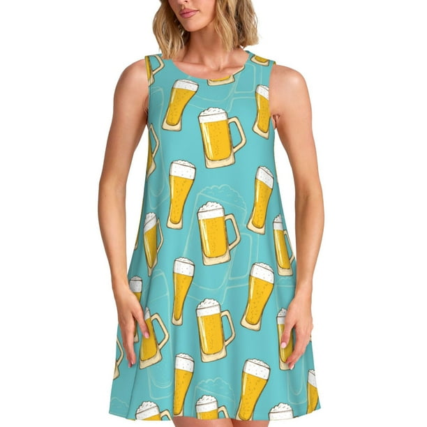 Fotbe Beer Vestido de Verano sin Mangas para Mujer – Vestido Midi Línea A, Estilo Camiseta Floral, Vestido Playero Casual y Fluido