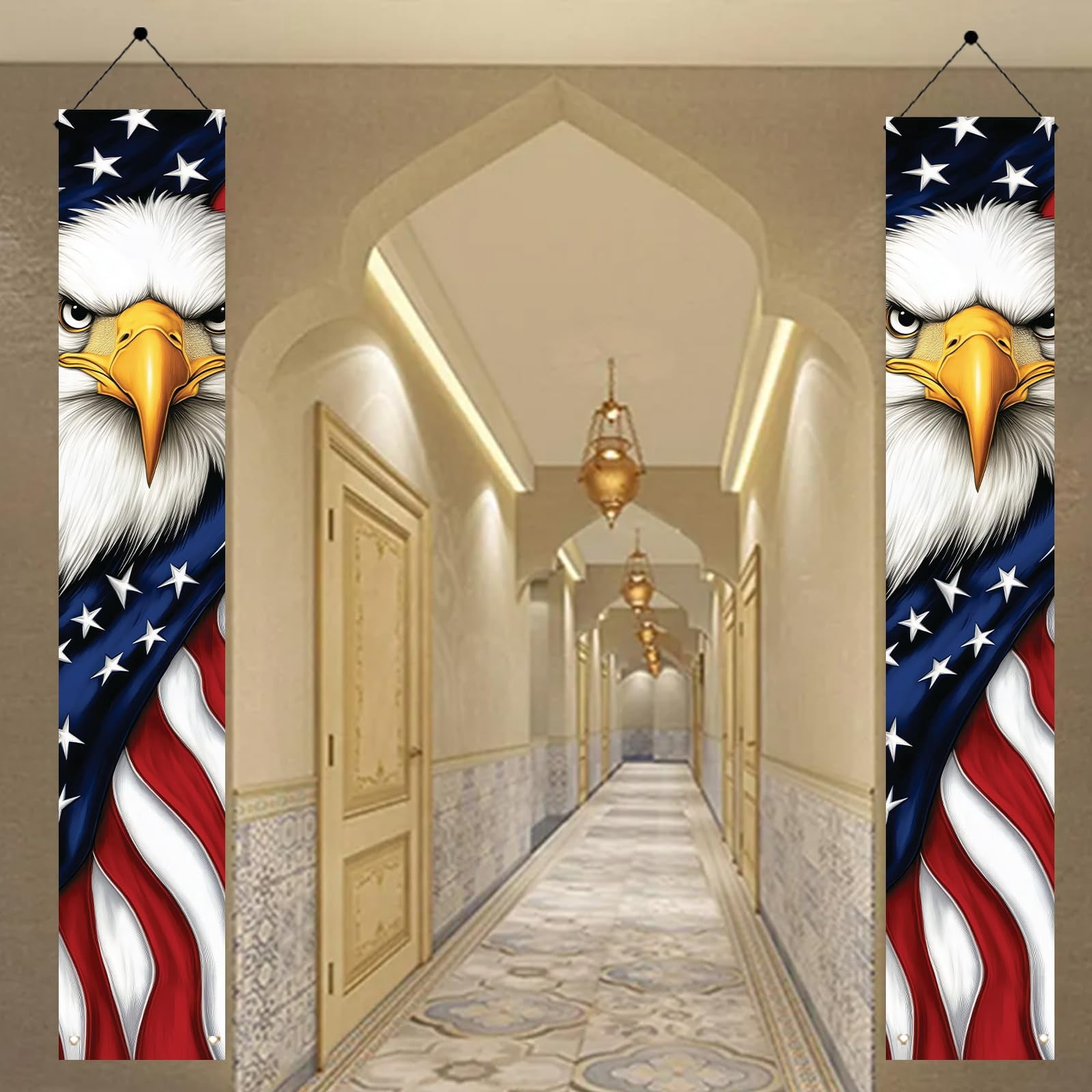 Patriotic Eagle Porch Banners 71x12 Inch American Flag Independence Day Outdoor Decorations Bald Eagle Hanging Porch Signs 4th of July Memorial Day Veterans Day Home Decor