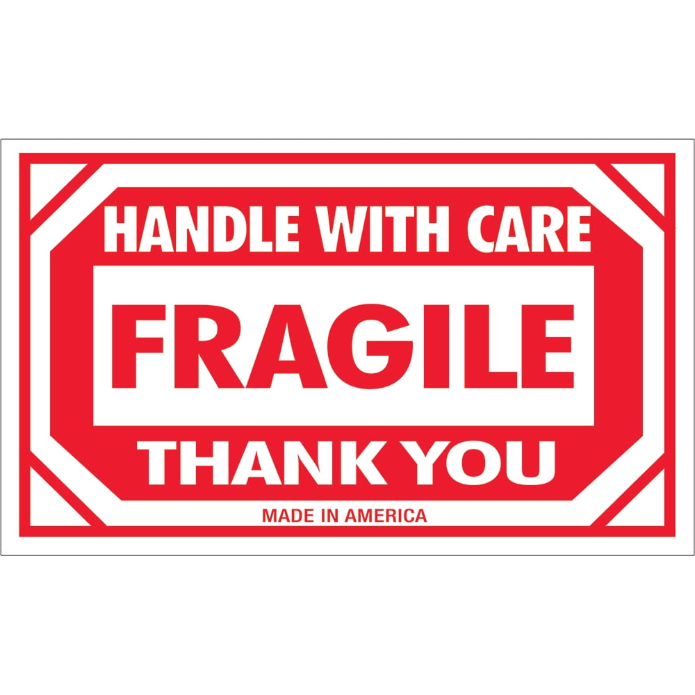 Tape Logic Labels 'Fragile - Handle With Care' 3' x 5' Red/White 500/Roll SCL576
