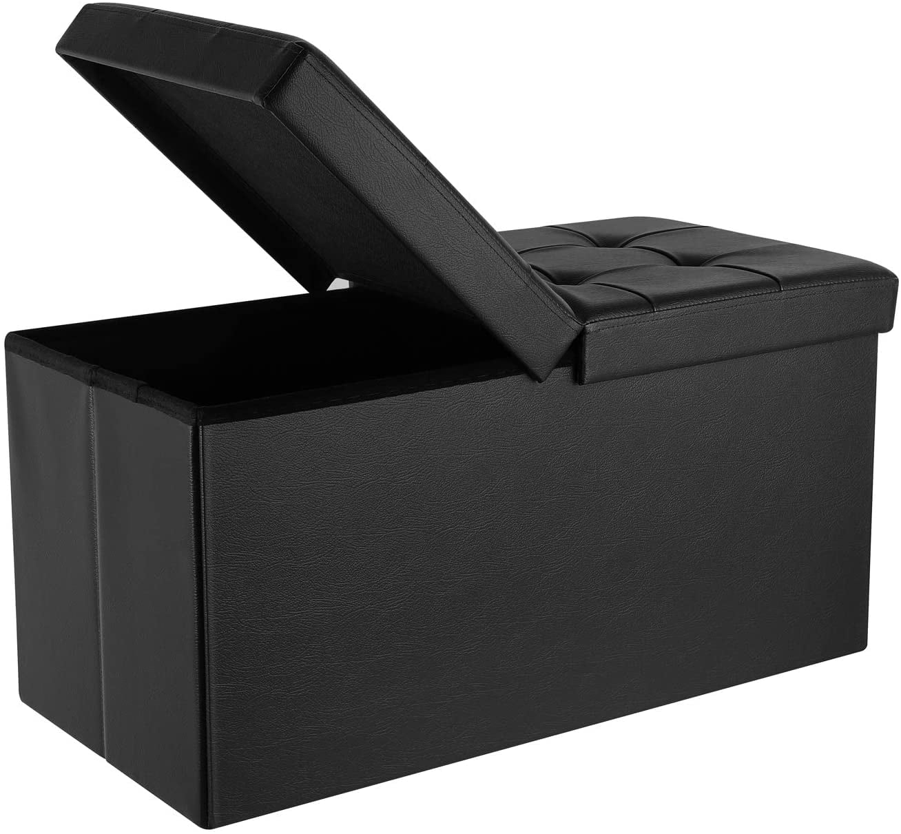 Black, 60x38x38cm YX-lle Home Folding Ottoman Storage Box with Lids Pouffe Footstool Garden Storage Boxes Large Ottoman Stool with Wood Legs Square Pouffe Chair Multifunction with Removable Lids