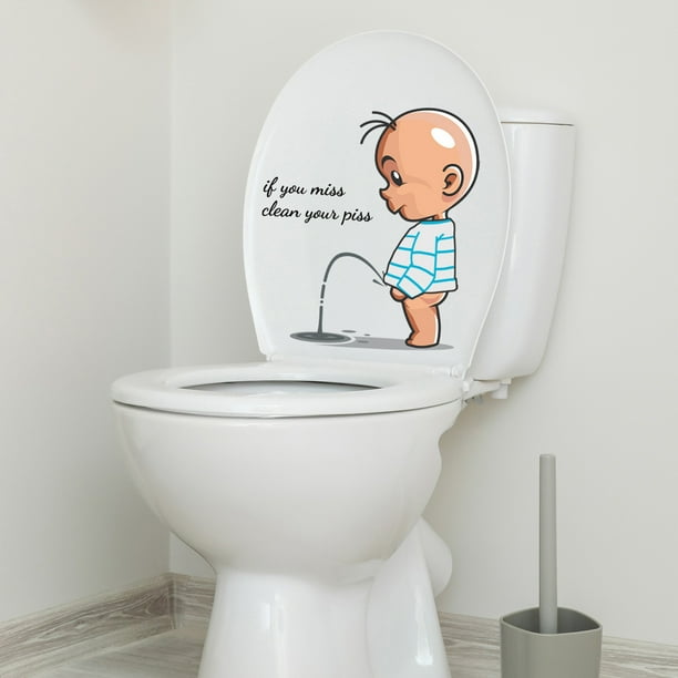 Pegatinas de advertencia divertidas para inodoro, tapa de inodoro para orinar de niños de dibujos animados, pegatina para puerta de WC, decoración autoadhesiva extraíble, papel para el hogar de 22,5* TUNC Sencillez