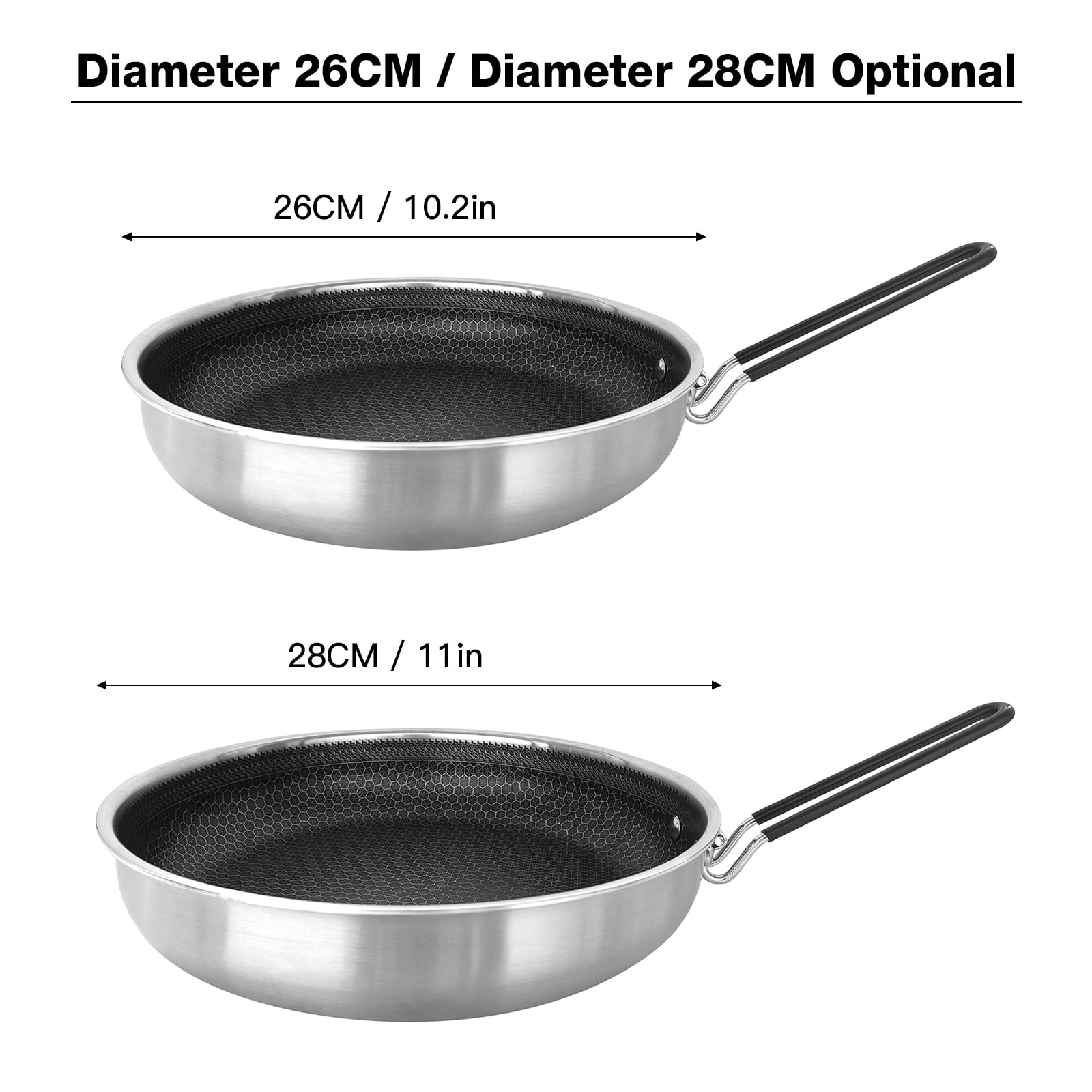 Sorven camping pans for gas stove Non Stick Camping Frying Pan Foldable Handle Universal for Gas Electric Induction Ceramic Stoves 26cm 28cm Options Stainless Steel