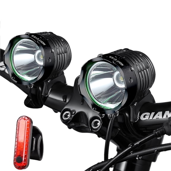 Night Eyes 2400 Lumen LED Front Safety Light with 8800mA Battery, Black 2 Pack