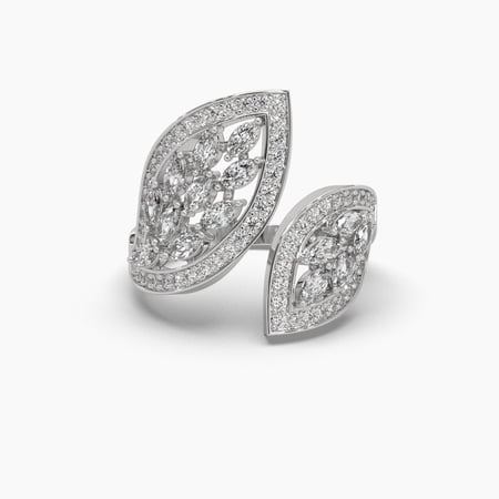 18k Twin Leaf Moissanite Open Cocktail Ring for Women