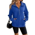thumbnail image 2 of Dwellite Women Quarter Zip Sweatshirt Textured Long Sleeve Pullover Tops Henley Zipper V Neck Casual Sweatshirts Royal Blue _JC03 XL, 2 of 5