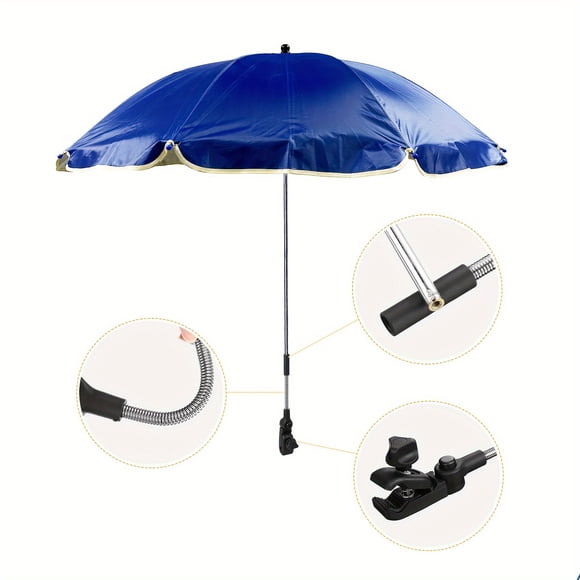 Parapluie de Chaise 40 Pieds' avec Pince Universelle Ajustable, Parapluie de Chaise de Plage, Parapluie de Fauteuil Roulant Portable, Parapluie de Chaise de Camping, Parasol à Pince, Non Inclus, Bleu (Pince et Poignée)