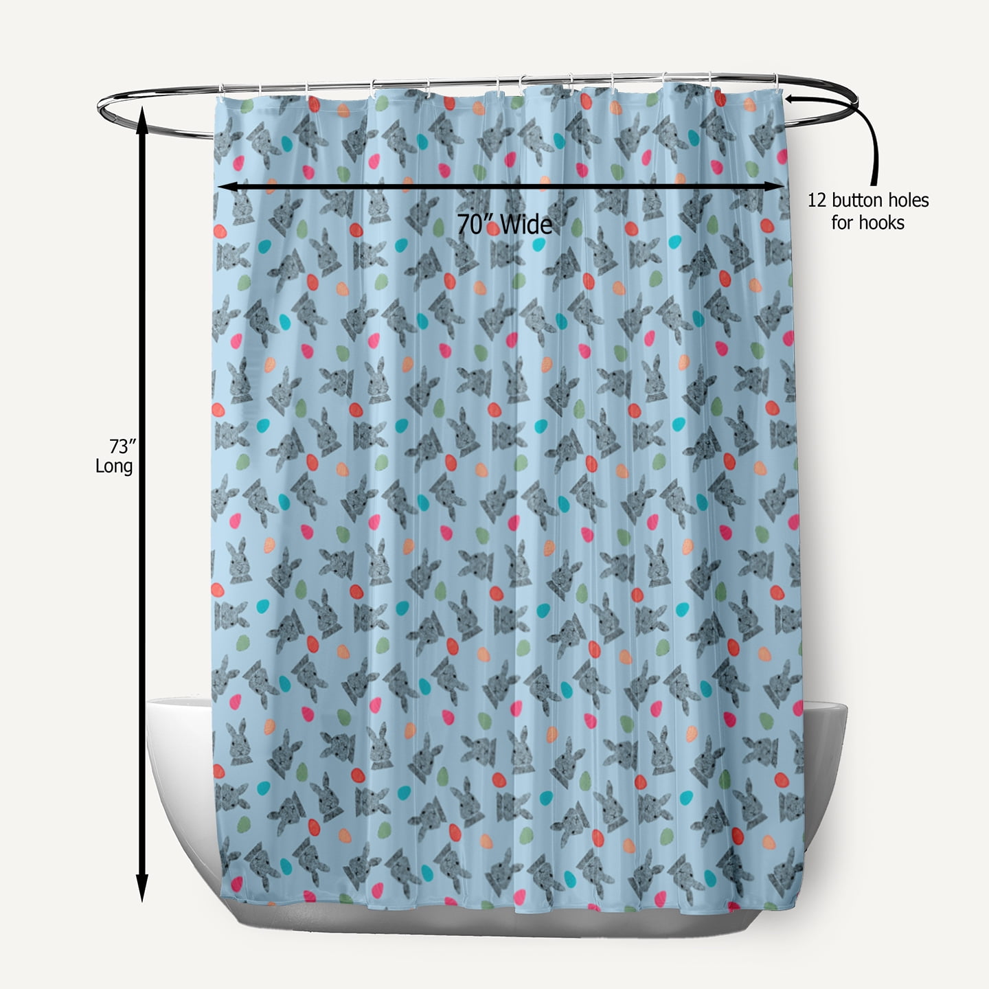 Simply Daisy 70" W x 73" L Bunnies and Eggs Polyester Shower Curtain, After Rain Blue [1 Ct]
