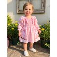 thumbnail image 5 of RUINIXCW Little Girl Plaid Dress Long Sleeve Square Neck A-line Dress with Bow Decor, 5 of 8