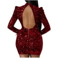 thumbnail image 3 of AherBiu Robe à Paillettes pour Femmes Soirée de Nuit Manches Longues Dos Nu Encolure Goutte Scintillante Ajustée Mini Robes, 3 of 7