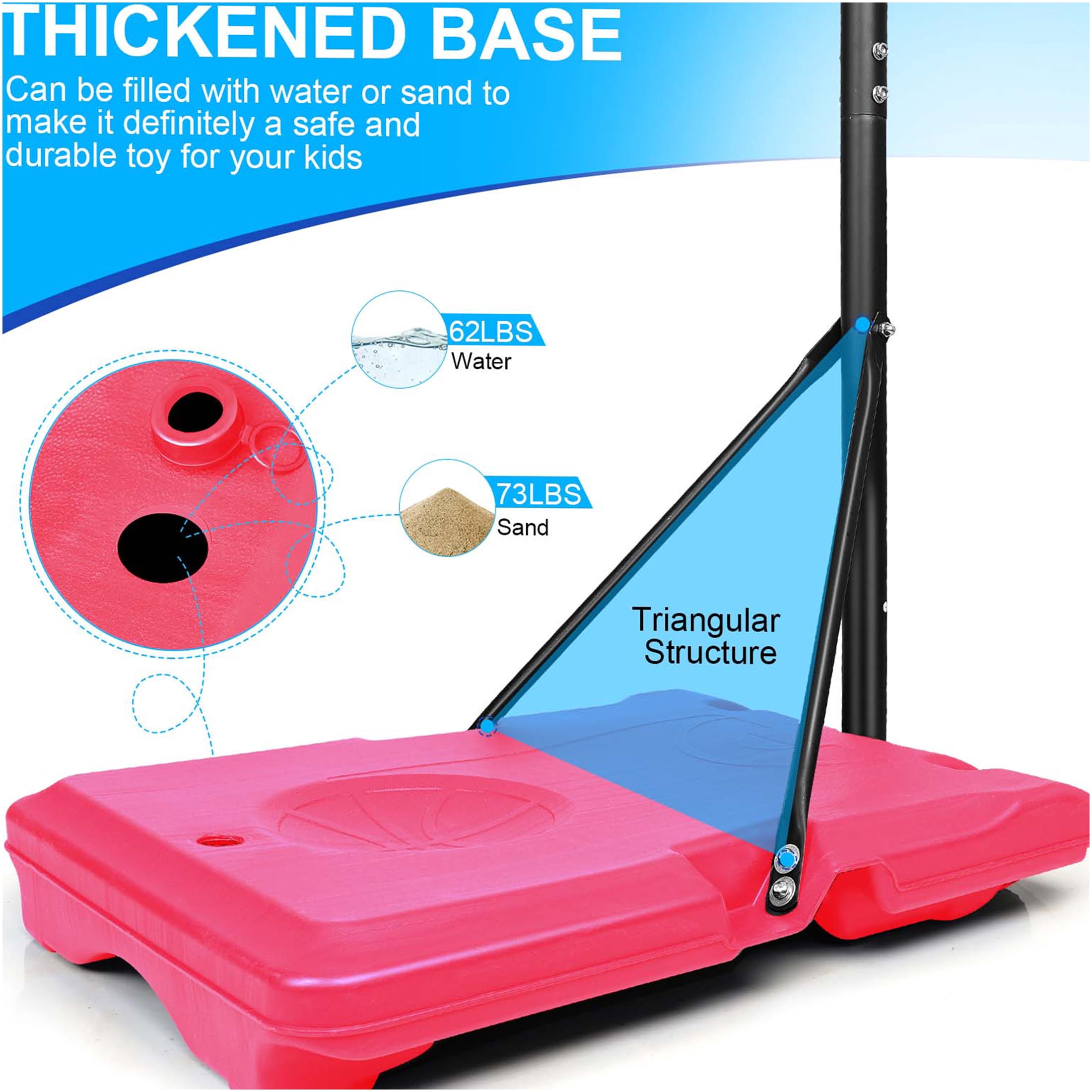 JERFIT Portable Basketball Hoop for Kids & Teens, Adjustable Height 5.6ft-7ft, Pink Iron Hoop with Wheels & Stable Base, 28" Backboard for Indoor Outdoor Use