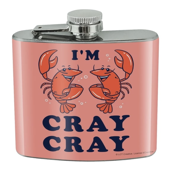 I'm Cray Cray Crazy Crayfish Funny Humor Stainless Steel 5oz Hip Drink Kidney Flask
