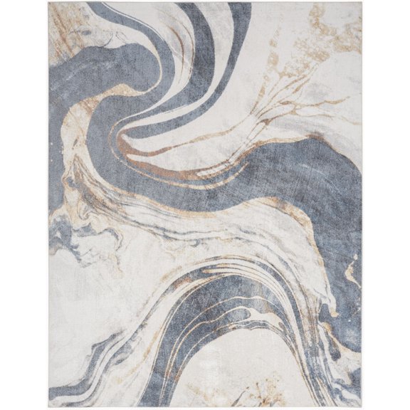 Nourison Astra Machine Washable 6'7" x 9' Ivory Blue Modern Indoor Flatweave Rug