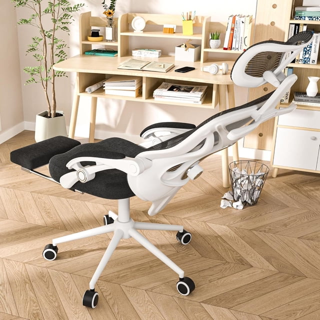 Ergonomic Office Chair with Footrest - Adjustable Lumbar Support & Headrest Reclining Mesh Back Computer Chair - Home Office/Gaming Capacity