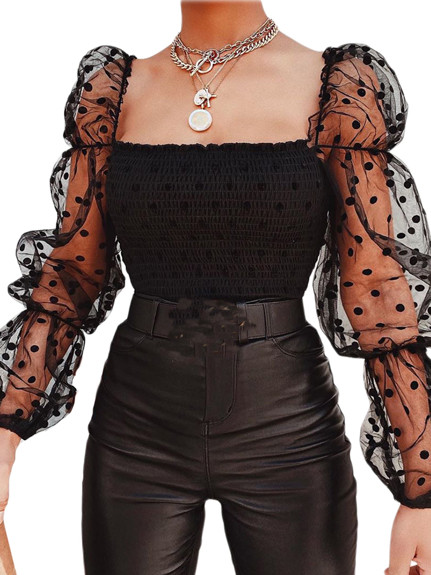 sheer puff sleeve shirt