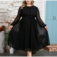 thumbnail image 2 of Diufon Womens Plus Size Chiffon Dress Solid Color Midi Dresses Round Neck Long Sleeve Dress, 2 of 7