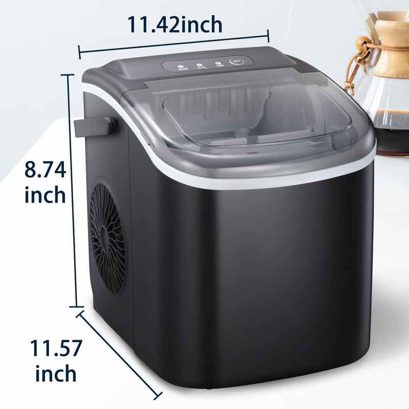 YUKOOL Desktop Ice Maker,Portable,9pcs/6-13min,26lbs/24H,Self Cleaning,With Ice Scoop,Black