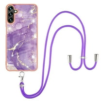 SaniMore for Samsung Galaxy A25 Case with Detachable Crossbody Lanyard Shockproof TPU Backplane Marble Pattern Luxury Fashion Anti-drop Slim Lightweight Cover, Darkpurple
