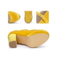 thumbnail image 4 of BLISSFUL STEP Women's Platform Mary Jane Heels Chunky Heel Ankle Strap Faux Velvet Pumps Yellow 8, 4 of 7