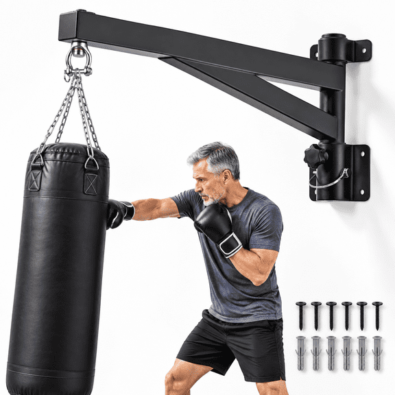24" Black Metal Punching Bag Hanger, 800 LB Capacity 360° Rotation Wall Mount