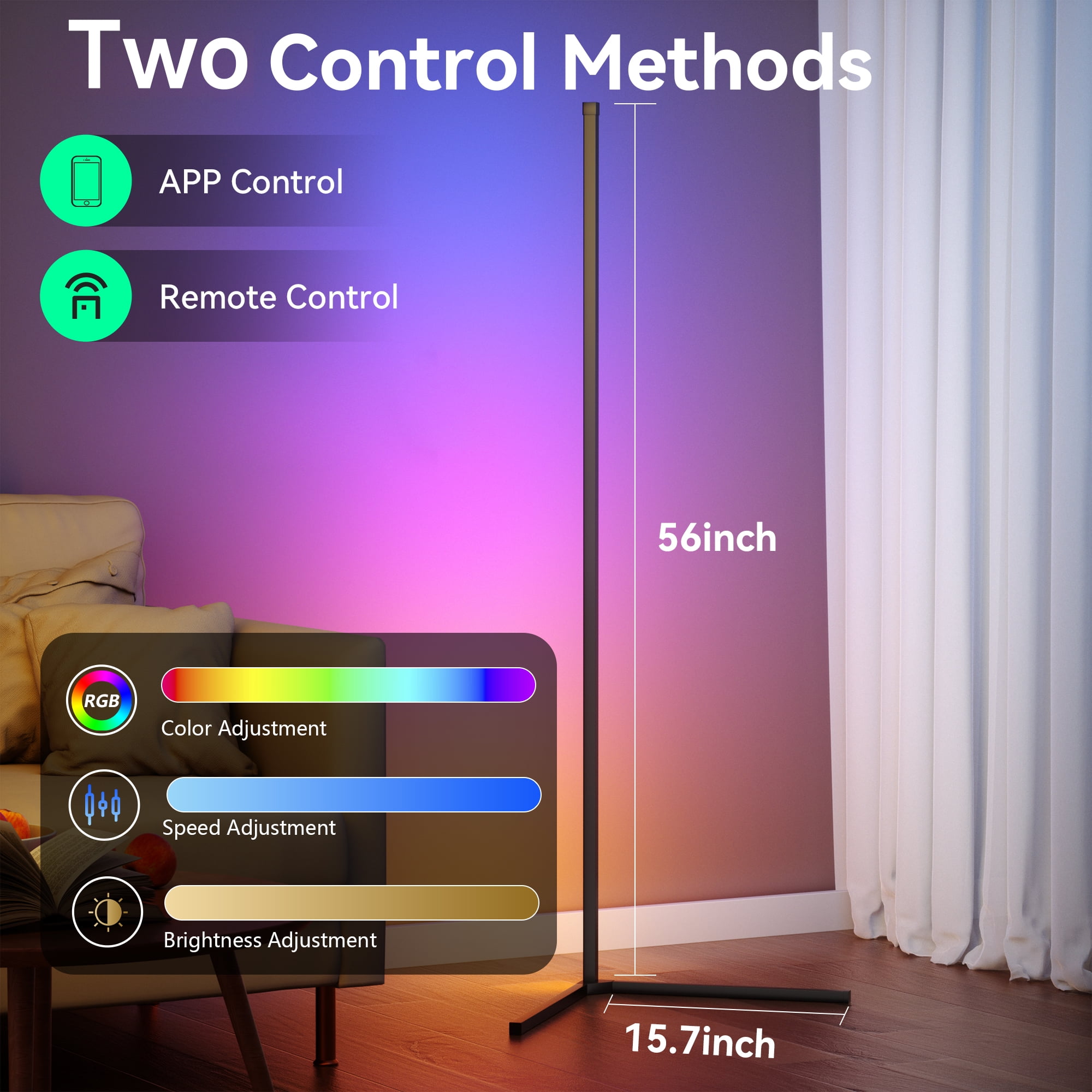 DAYBETTER Led Corner Floor Lamp, Smart RGB Floor Lamp with APP&Remote, 16 Million Colors Changing, Music sync, Modern Corner led Light for Bedroom Living Room and Gaming Room, Timing&Schedule