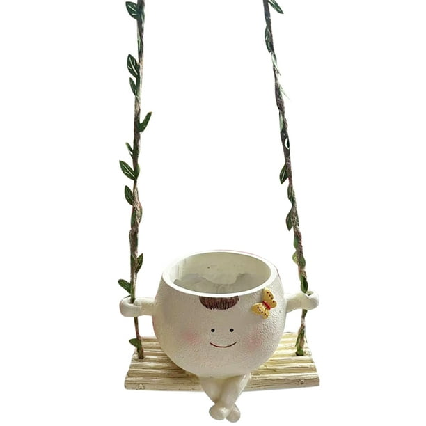 Macetero Con Forma Silla Oscilante Resina para Plantas Interior Y Exterior
