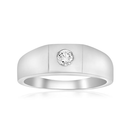 14k Mens Diamond Rings - Mens Solid 14k White Gold 1/4ct Solitaire Bezel Diamond Wedding Band Ring