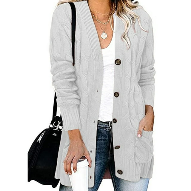 Fashnice Ladies Outwear Open Front Coat Long Sleeve Cardigan Sweater Loose Work Jacket White 3XL