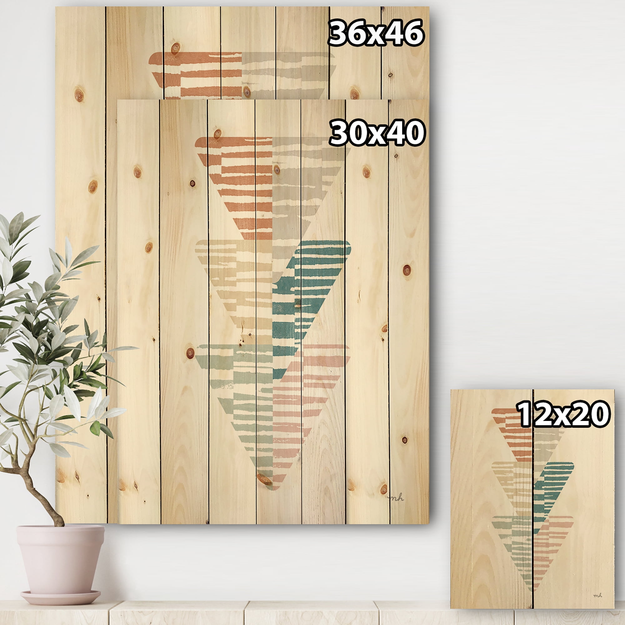 Designart 'Watercolor Geometric Triangle III' Transitional Print on Natural Pine Wood